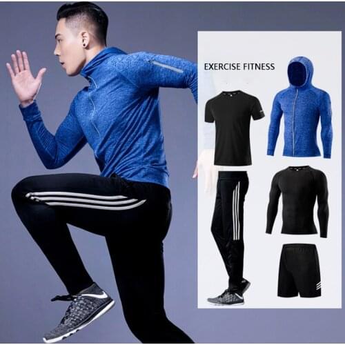 2020 Mens Sportswear 5 Pcs/Set Tracksuit Quick Dry Running Sets Gym Wear Compression Sports Suit Jogging Fitness Sport Wear