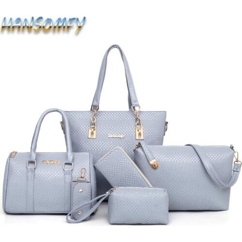 6 Pcs/Set Handbags Pu Leather Shoulder Bags Casual Tote Bag Tassel Metal Handle Designer Composite Messenger Bag Purse Sac YZ-39