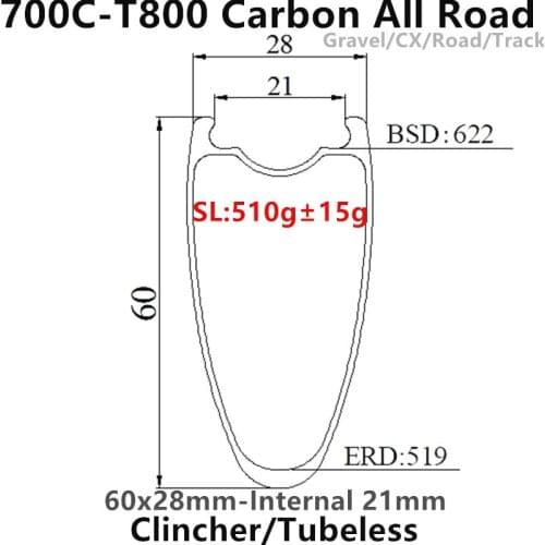 T800 Super Light carbon gravel rims 28mm wide 60mm depth internal 21mm carbon disc brake rims 700c carbon bicycle carbon rims