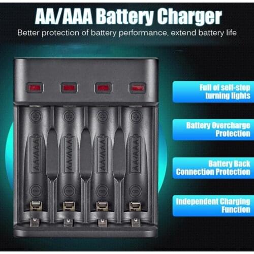 Hot Sale Battery Charger Solid 4 Slot Fast Charge USB Battery Charger Smart for AA/AAA Rechargeable Battery Station