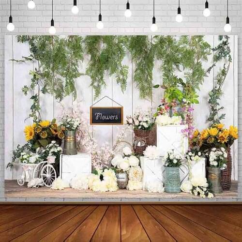 Avezano Spring Backdrop Baby Shower Flower Green Leaves Wood Board Portrait Photography Background Photo Studio Photophone Decor