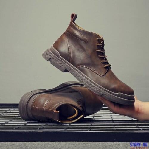 High Quality Genuine Leather Men Shoes Spring Winter Casual Ankle Boots Outdoor Work Snow Boots Lace-Up Classic Shoes