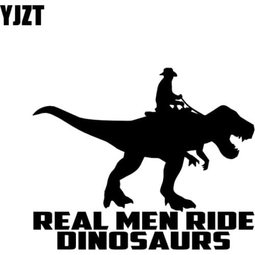 YJZT 15.5CM*12.7CM Fashion REAL MEN RIDE DINOSAURS Car Sticker Decal Black Silver Vinyl Graphical C11-1428