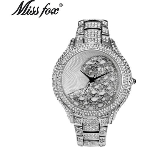 Miss Fox Brand Women Luxury Full Rhinestone Leopard Wristwatches Dress Watch Women Quartz Watch Bracelet Gift Watches