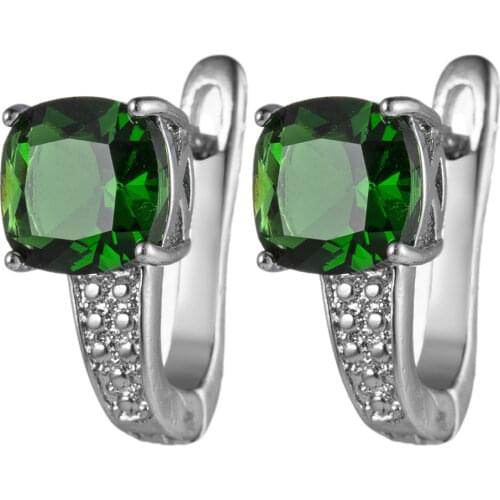 Classic New Sterling Silver Color Square Shining Green Clear CZ Zircon Stud Earrings for Women Wedding Fine Jewelry Pendientes
