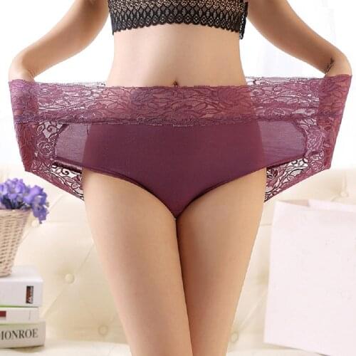 Plus Size M-2XL Womens Underpants Lace High Waist Female Underwear Sexy Transparent Lingeries Large Size Panties