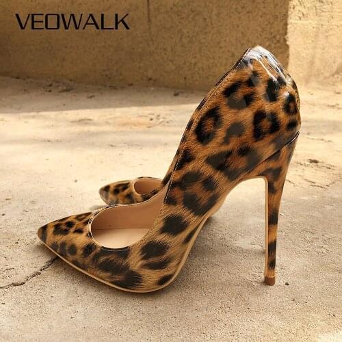 Veowalk Brand Italian Style Women Sexy Leopard Pointed Toe High Heel Shoes Ladies Slip on Party Stiletto Pumps Customize Accept