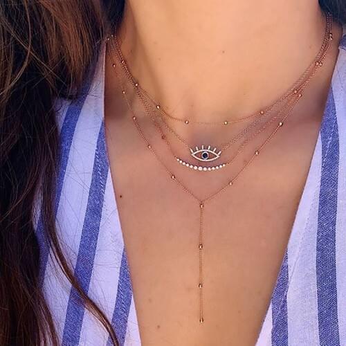 2020 New Boho Fashion Blue Eyes Crystal Pendant Necklaces For Women Vintage Gold Necklace Multilayer Female Jewelry Wedding Gift