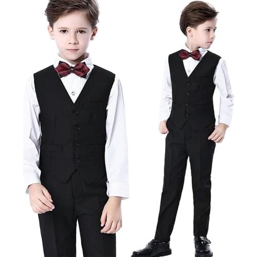 Children Dress Wedding Suit Vest Sets Flower Boys Vest Piano Performance Party Host Costume Kids Vest Shirts Pants Bowtie Outfit