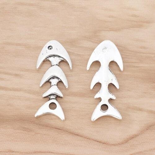 20 Pieces Fish Bone Charms Pendants Beads for Necklace Bracelet Jewellery Making 35x15mm