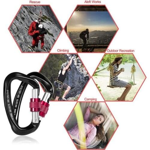 4 pcs 25kN D-Shape Carabiner Climbing Safety Buckle Screw Gates Master Lock Carabiner Outdoor Sport Rock Climbing Equipment