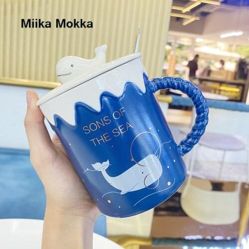 Humpback Whales Polar Bear Penguin Ins 301-400ml Animal Microwave Cartoon Mug with Lid Spoon Simple Ceramic Cup Creative Female