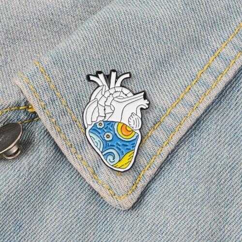 The Starry Night Heart Enamel Pins Van Gogh Organ Heart Brooches Bag Clothes Lapel Pin Endless Smash Badge Art Jewelry Gifts