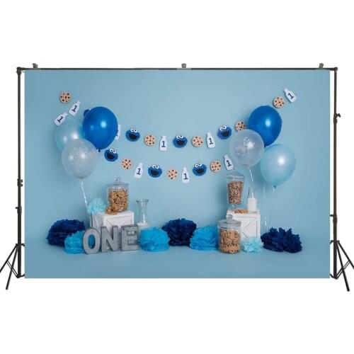 Photography Backdrop Street Boy 1st Birthday Background Blue Sesame ONE 1st Birthday Cake Smash Banner Kids Portrait Wallpaper