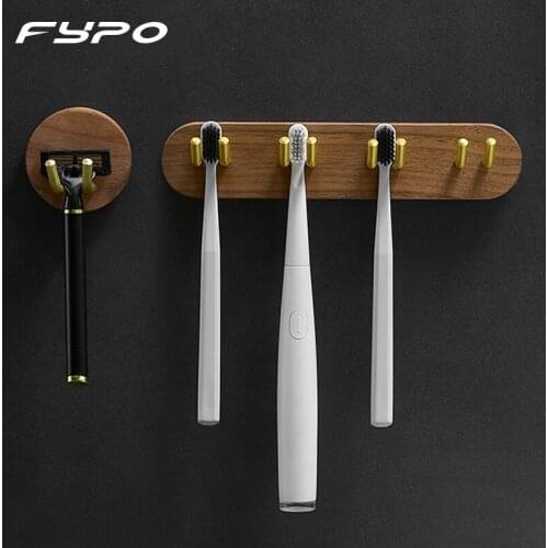 Fypo Toothbrush Holder Wall-mounted Toothbrush Holder Set 2/3/4 Position Solid Wood Toothbrush Storage Rack Bathroom Accessories