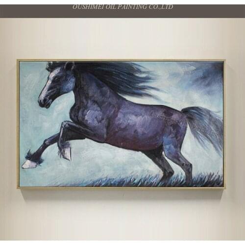 Skilled Artist Handmade Jumping Black Horse Oil Painting On Canvas For Living Room Decor Black Horse Picture Hand Painted Art