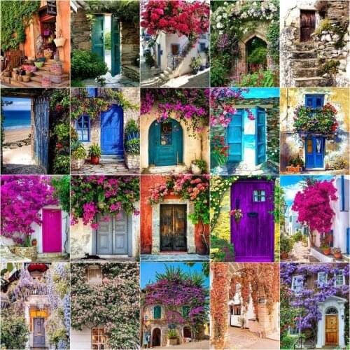 CHENISTORY Oil Painting Houses Drawing On Canvas HandPainted Painting Art Gift DIY Pictures By Number Flower door Home Decor