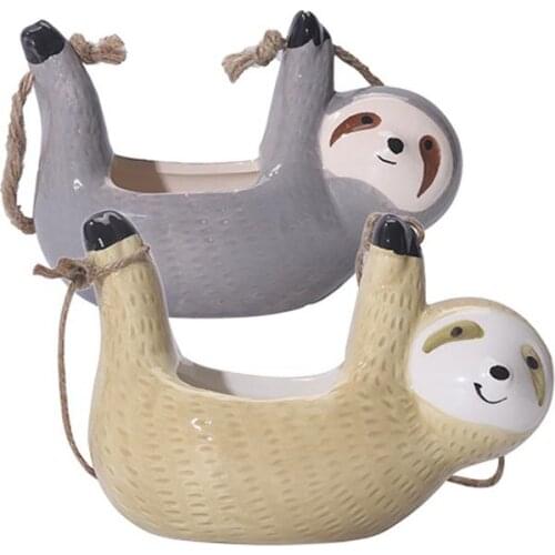 2 Color Ceramic Sloth Shaped Flower Pots Corridor Hanging Flower Pots Succulents Vase Decoration Home