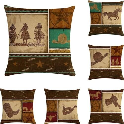 Cowboy Horse Animals Pattern Throw Pillow Cover Decorative Pillowcase Vintage West Cowboy Cushion Cover For Sofa Home Car Decor