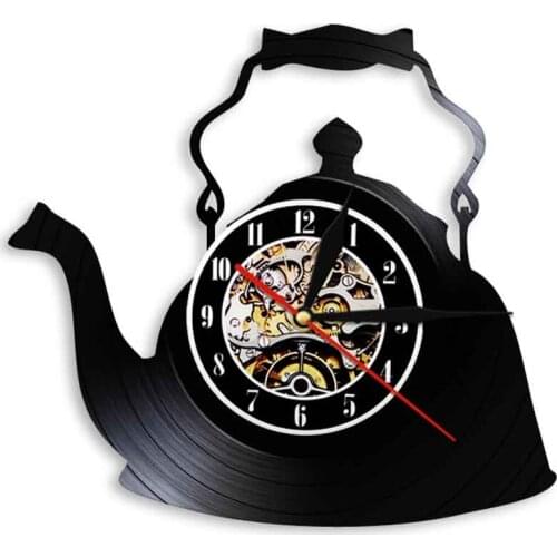 Laser Cut Teapot Shaped Vinyl Record Wall Clock For Kitchen Dining Room Restaurant Tea Artwork Carved Music Album Longplay Clock