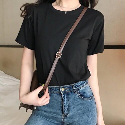 Summer Top Fashion Retro Literary Simple All- Match Inside Wear Short-Sleeved T-Shirt Korean Style Solid Color