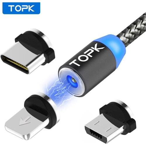 TOPK AM17 1M LED Magnetic USB Cable for iPhone Xs Max 8 7 6 & USB Type C Cable & Micro USB Cable for Samsung Xiaomi LG USB C