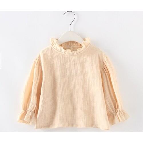 Soft breathable girls shirt Spring autumn cotton linen toddler girls blouse ruffles lace collar kids shirt for girls tops child