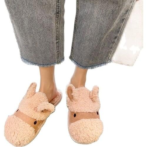Non-slip Soft Furry Slippers Female Autumn Cute Cotton Slippers Plush Slippers and Winter Home Indoor Fashion Warm Shoes Womens