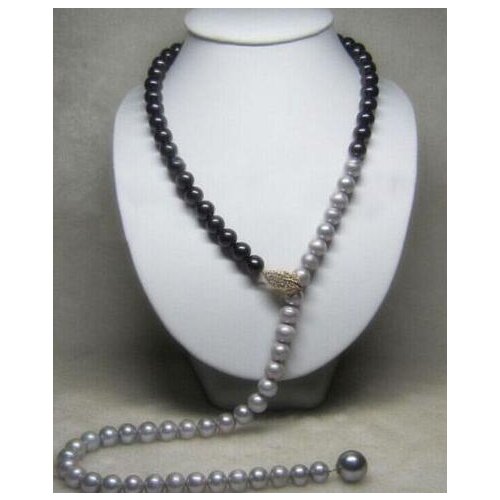 Latest design south sea black gray natural pearl necklace 32" yellow clasp