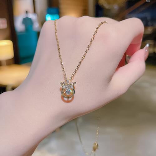 Stainless Steel Zircon King Queen Crown Pendant Necklace For Women Gold Chain Fashion Necklaces