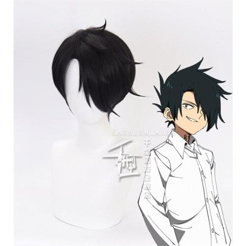 The Promised Neverland Yakusoku no Neverland Ray Cosplay Wig Black Role Play Halloween Hair Synthetic 25cm