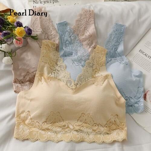 Pearl Diary Women Lace Bra Tops Summer Lace V Neck Comfortable Sexy Tops With Inner Bra Pad Beachwear Backless Slim Fit Bra Tops