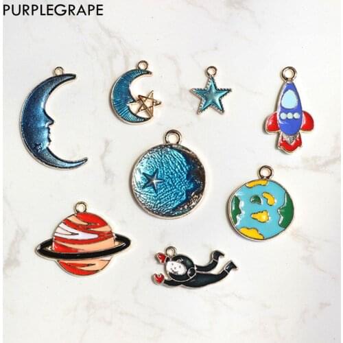 PURPLEGRAPE Cosmic Series Astronaut Rocket Moon Star Pendant Homemade Pendant Accessories Earrings A Pack of 4
