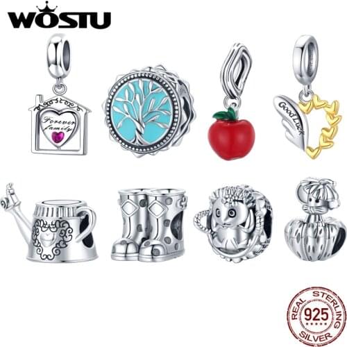 WOSTU 925 Sterling Silver Charm House Life Tree Wing Bead Apple Hedgehog Boots Pendant Fit Original Bracelet For Women Jewelry