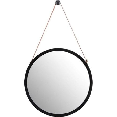 Hanging Round Wall Mirror in Bathroom & Bedroom - Solid Bamboo Frame & Adjustable Leather Strap