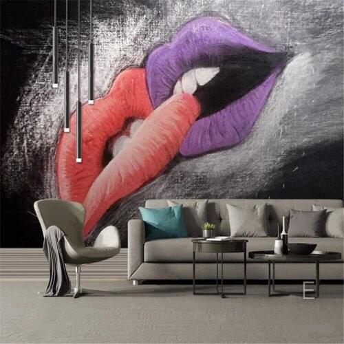 Milofi professional custom wallpaper mural Nordic creative hand-painted oil painting red lips with love background wall decorati