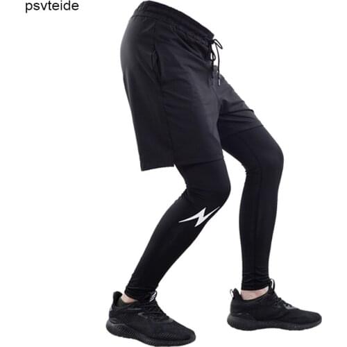 Psvteide Mens 2 in 1 Pants Leggings Compression Tights Pants Skinny Fitness Trousers Male Gym Sweat Trousers Tracksuit Bottoms