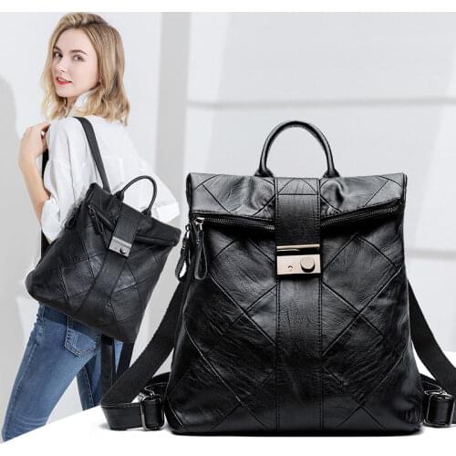 2021 New Womens Backpack Fashion Korean High Capacity Schoolbag Versatile Fashion Backpack Soft Leather Bag for Girls Ladies