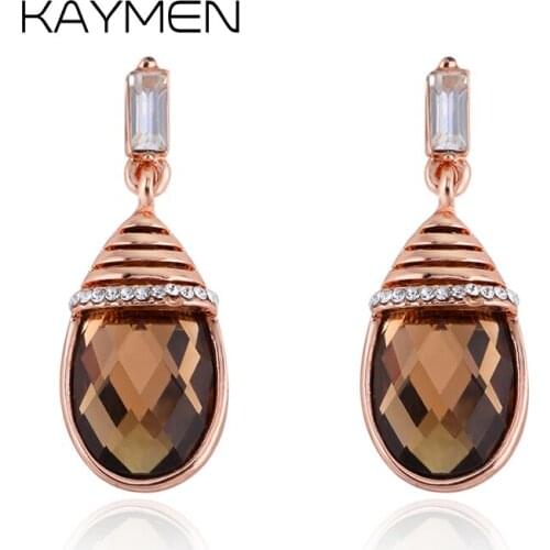 KAYMEN zinc-alloy pure gold color with AAA rhinestones water drop statement dangle earrings for girl women Boucle D'oreille