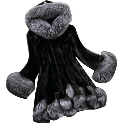 Plus Size Winter Coat Jacket Women Faux Fur Plush Long Sleeve Hooded Button Overcoat Outwear Coat