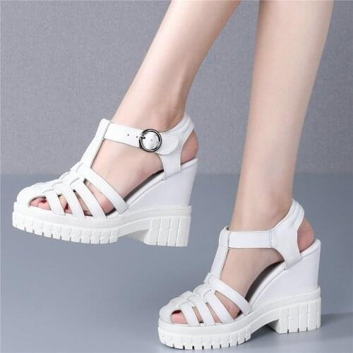 2021 Pumps Shoes Women Genuine Leather Wedges High Heel Gladiator Sandals Female Summer Punk Platform Mary Janes Casual Shoes