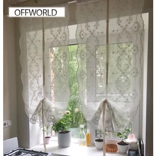 OFFWORLD Embroidery Tulle for Living Room 1PC Lace Curtains for the Room Floral Roman Stitching Colors Kitchen Balcony Voile
