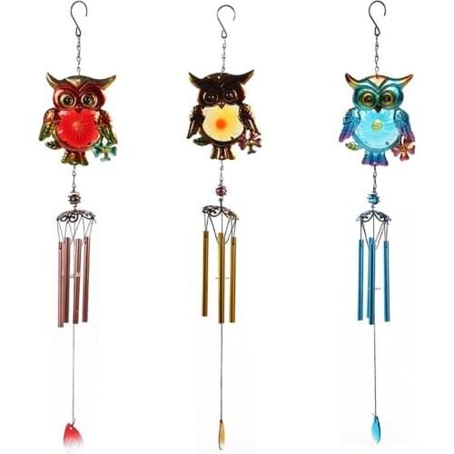 Owl Wind Chimes Metal Crafts Glass Painted Ornaments Creative Home Wind Chimes Pipe Pendant