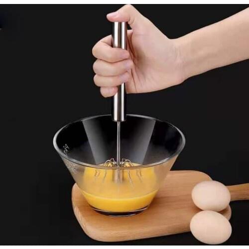 10/12/14inch Stainless Steel Egg Beater Push Cream Foaming Semi-automatic Rotating Stir Bar Egg Frother Tool Kitchen Accessories