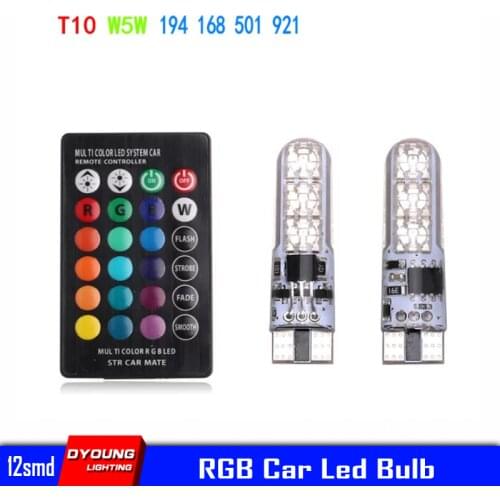 W5W 194 168 921 T10 5000K RGB Warm White Orange Amber Car Led Bulbs 12SMD Remote Control Silicone Reading Wedge Light