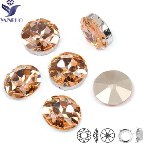 YANRUO 1201 Rivoli 27mm Light Peach Glass Large Rhinestones Stones For Needlework Stones and Crystals Clothing Accessories