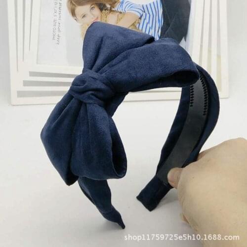 Fabric Pressure Hairpin Non-slip Toothed Hairband Deerskin Wide-brimmed Oversized Bow Velvet All-match Solid Color The Headband