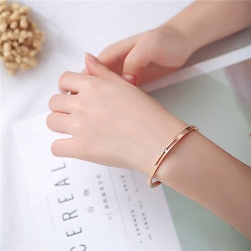 17Cm 12G Stainless Steel Bracelet For Women Color Rose Gold Korean Style Wedding Decoration Set Zircon Fashion Womens Jewelry