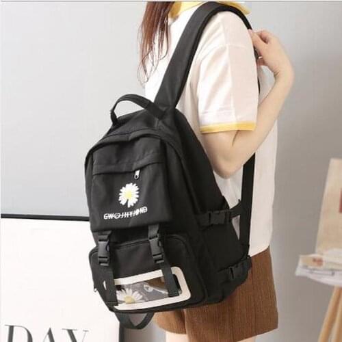 Women Waterproof Nylon Backpack Student Cute School Bag Kawaii Girl Backpack Laptop Female Fashion Book Bag Buckle Ladies Luxury