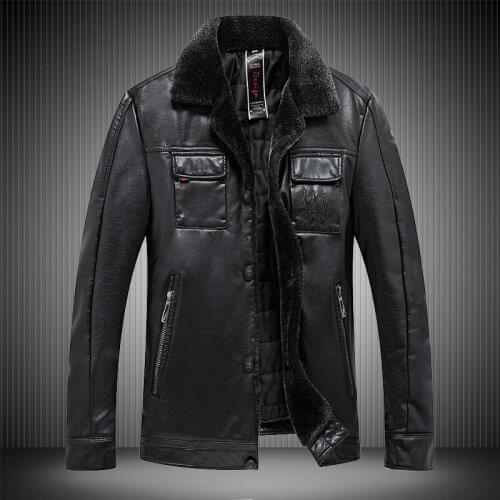 Winter Mens Jacket 2020 Warm Fleece Single-breasted Zipper Pockets Design Man Faux Leather Coat Black L-4XL 1817